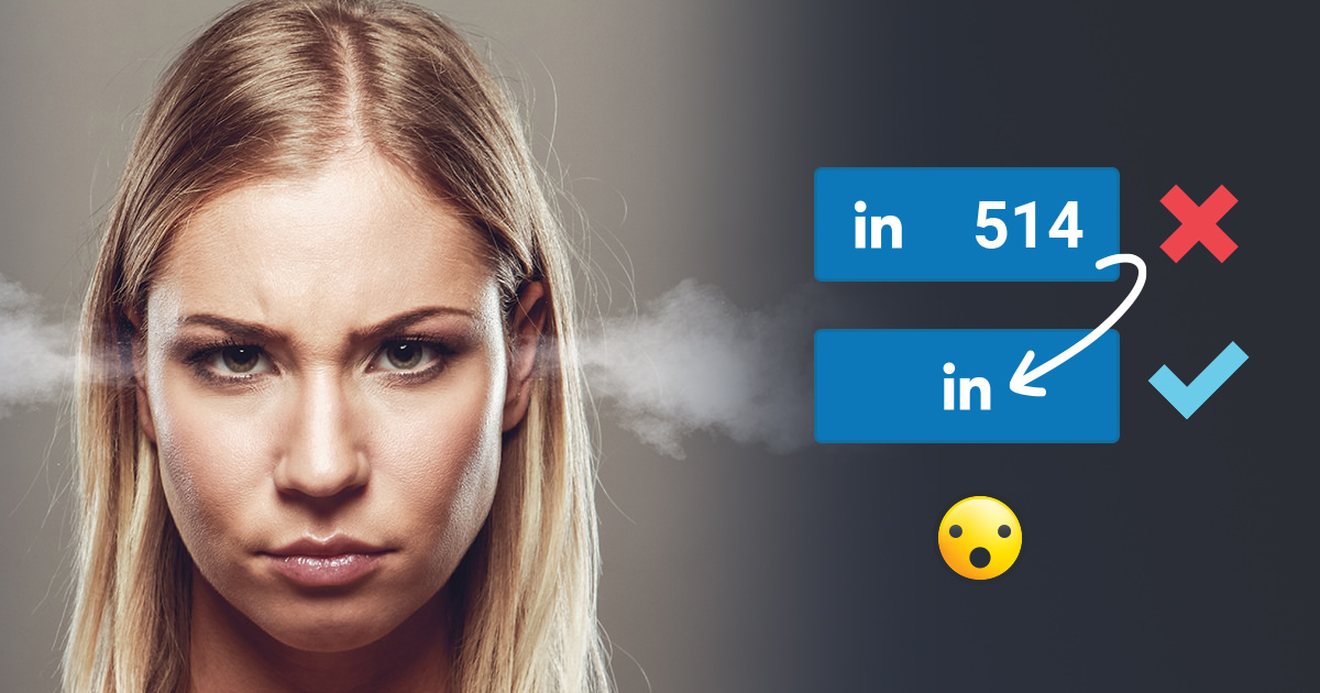 angry woman and LinkedIn Share Buttons losing counts